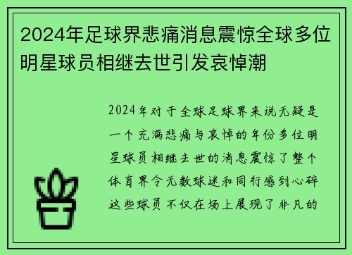 2024年足球界悲痛消息震惊全球多位明星球员相继去世引发哀悼潮